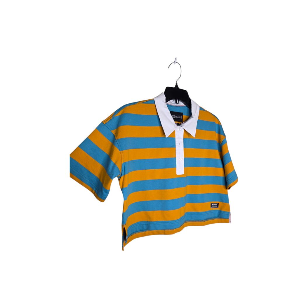NEW Wildfang Womens Striped Knit Rugby Boxy Top Small Teal Orange - Picture 3 of 9